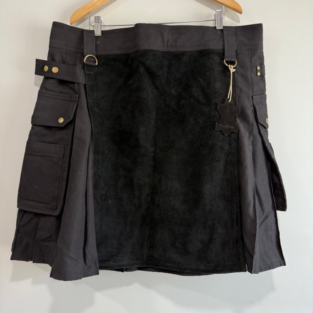 GEOFFREY MARRS MEN'S UTILITY KILT LEATHER FRONT APRON BLACK SIZE 46